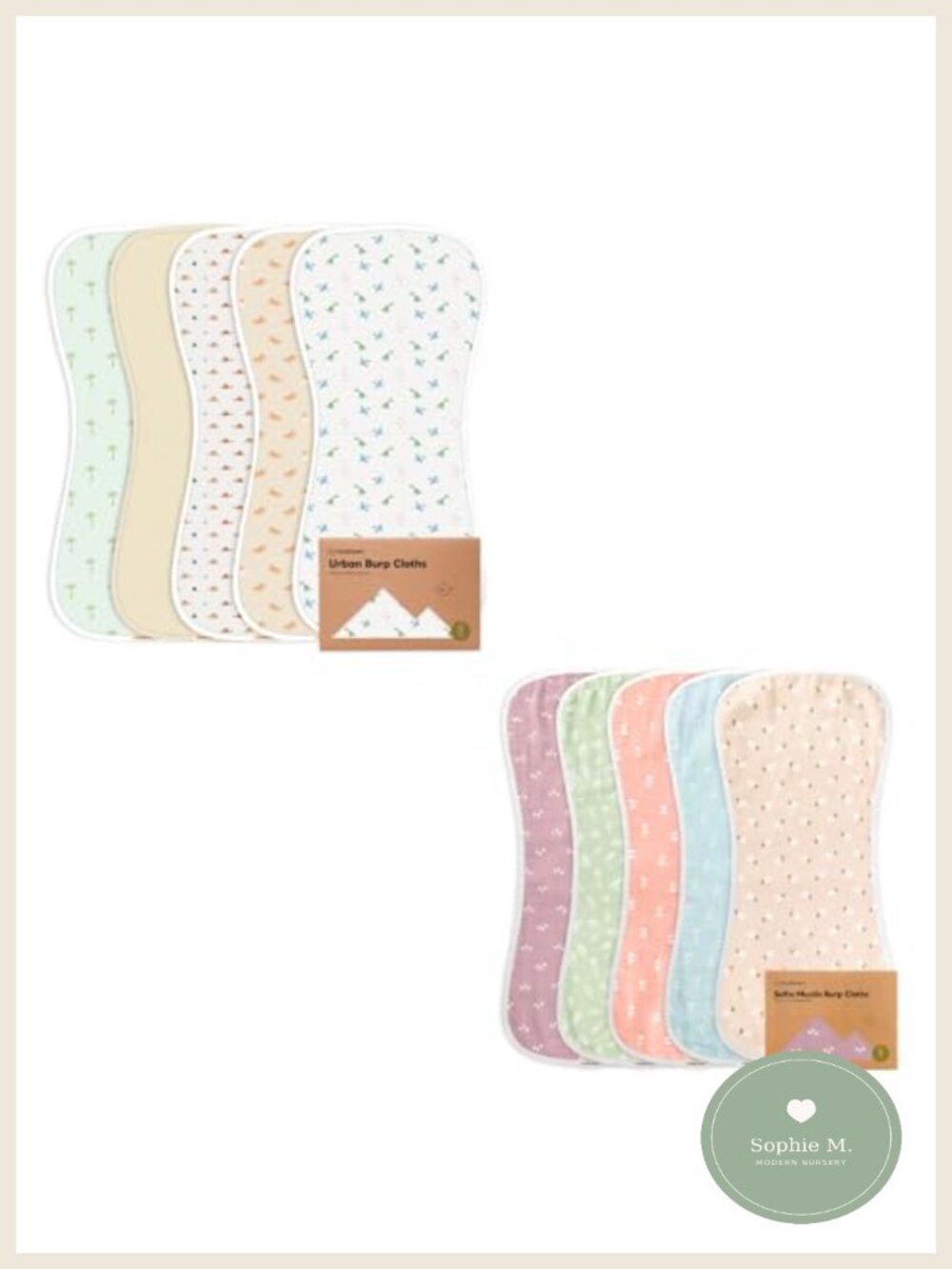 5-Pack Burp Cloths Set GOTS Certified Cotton Fleece Muslin Ultra Absorbent